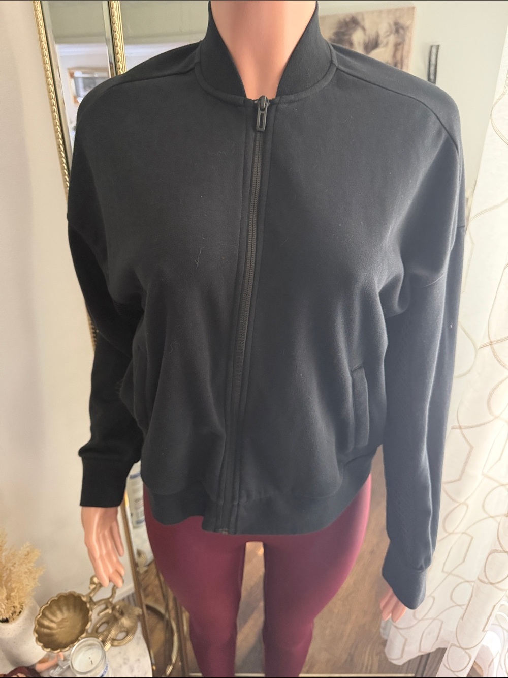 Black Women's Bomber Jacket - Classic Zip Front